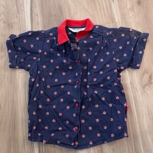 Vtg OshKosh B'gosh Kids Blue Red Star Print Button‎ Down Shirt Size 6  in USA t2